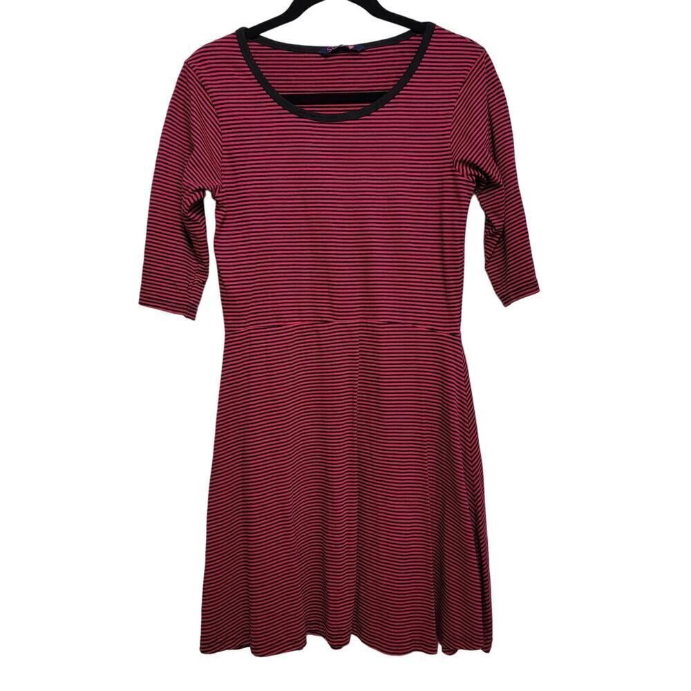 Sugr Striped Flare Midi Dress Red Black Size M